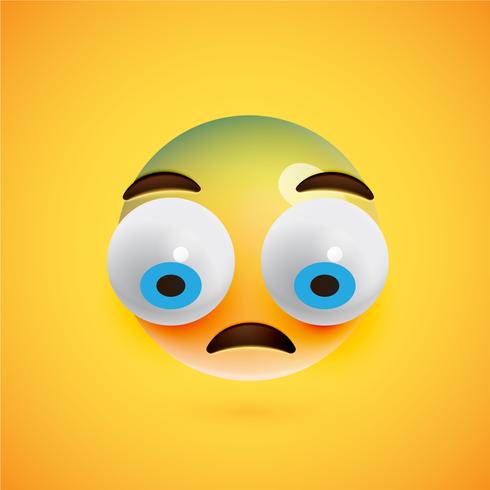 Realistic yellow emoticon in front of a yellow background, vector illustration