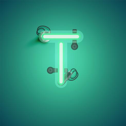 Green realistic neon character with wires and console from a fontset, vector illustration