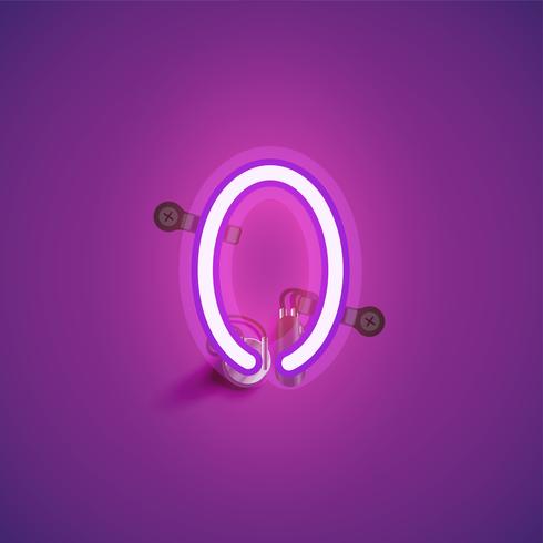 Pink realistic neon character with wires and console from a fontset, vector illustration