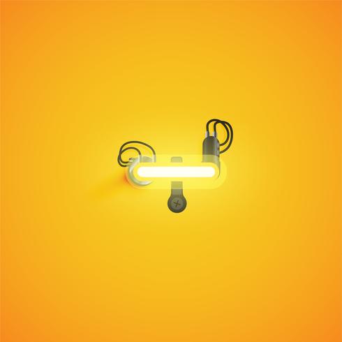 Yellow realistic neon character with wires and console from a fontset, vector illustration