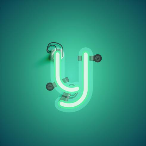 Green realistic neon character with wires and console from a fontset, vector illustration