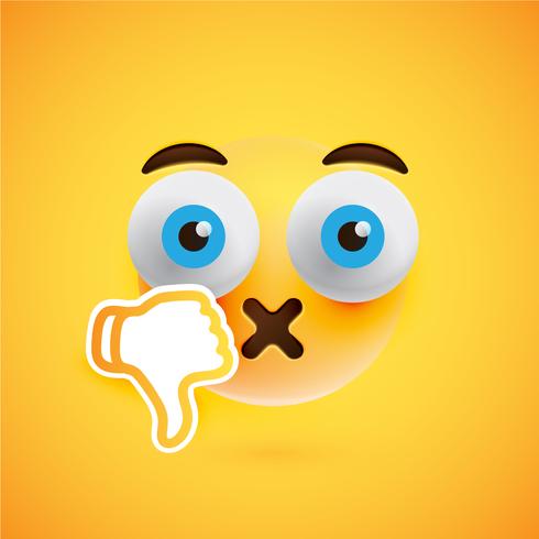 Emoticon with thumbs down, vector illustration