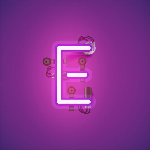 Pink realistic neon character with wires and console from a fontset, vector illustration