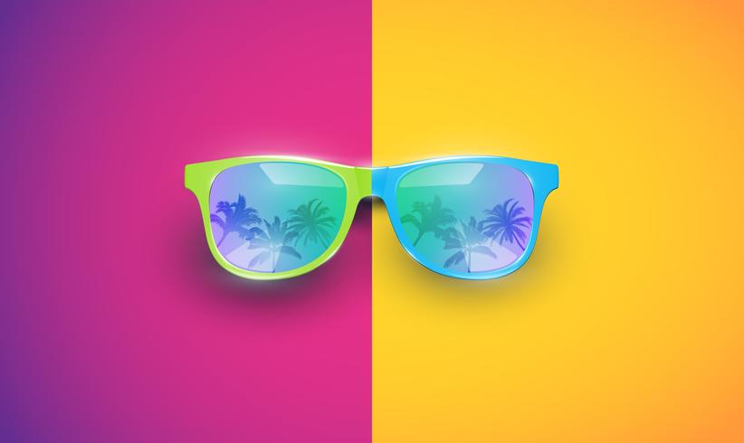 Gafas de sol vector realista en un fondo colorido, ilustración vectorial