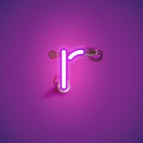 Pink realistic neon character with wires and console from a fontset, vector illustration