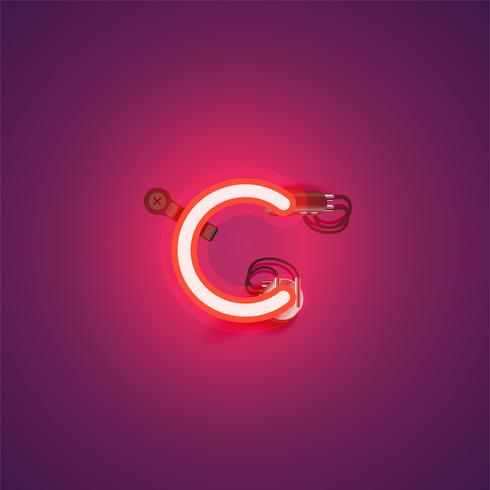 Red realistic neon character with wires and console from a fontset, vector illustration