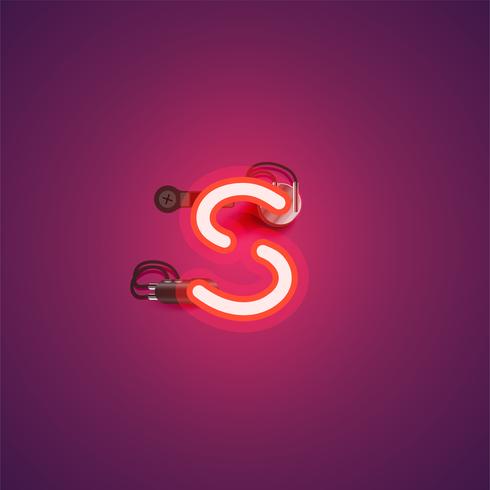 Red realistic neon character with wires and console from a fontset, vector illustration