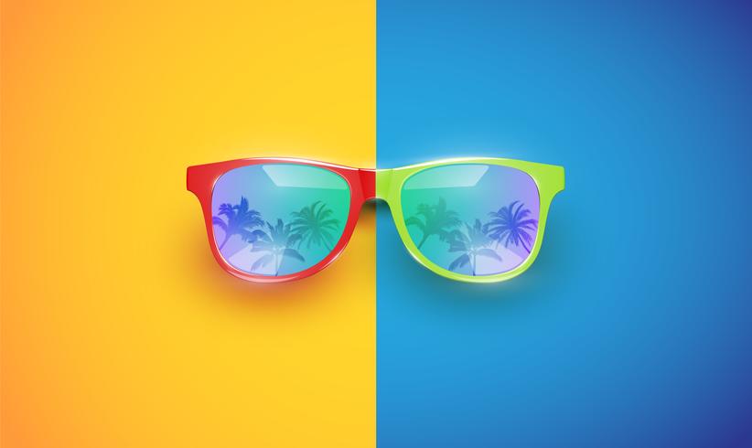 Gafas de sol vector realista en un fondo colorido, ilustración vectorial