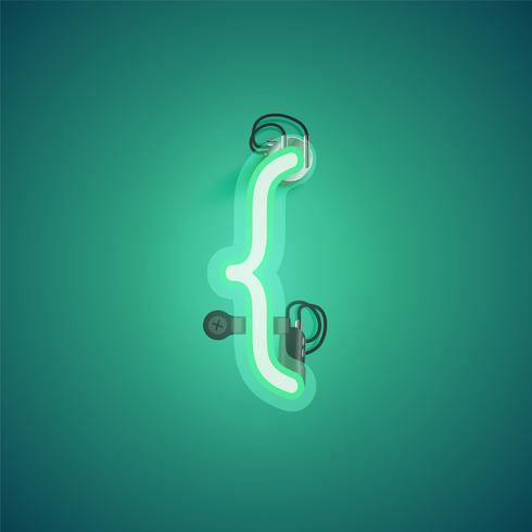 Green realistic neon character with wires and console from a fontset, vector illustration