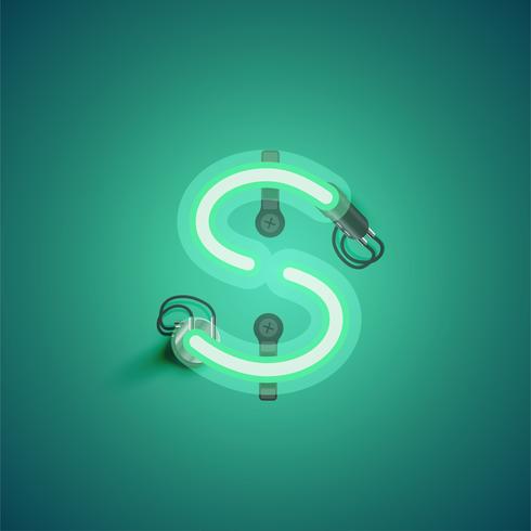 Green realistic neon character with wires and console from a fontset, vector illustration