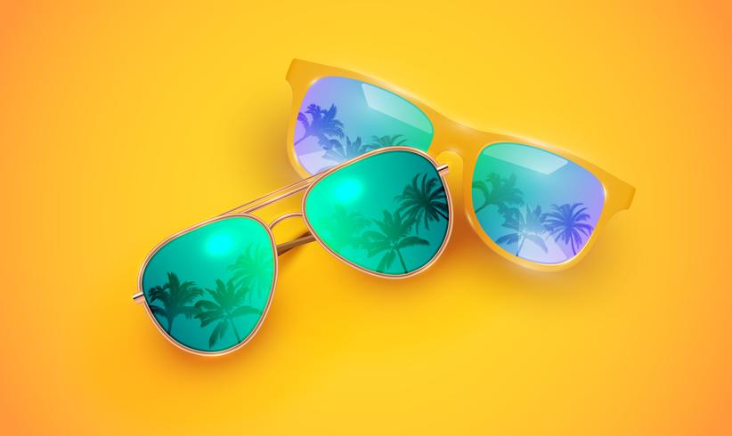 Gafas de sol vector realista en un fondo colorido, ilustración vectorial