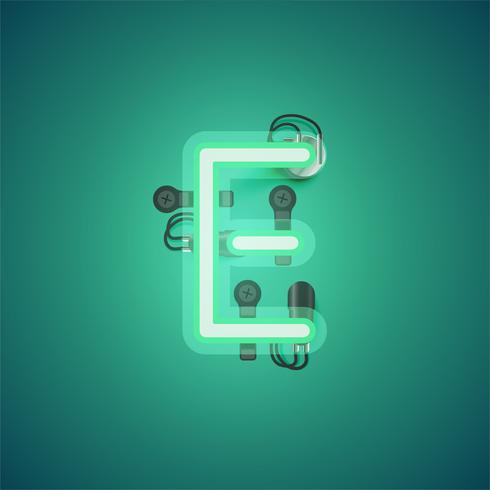 Green realistic neon character with wires and console from a fontset, vector illustration