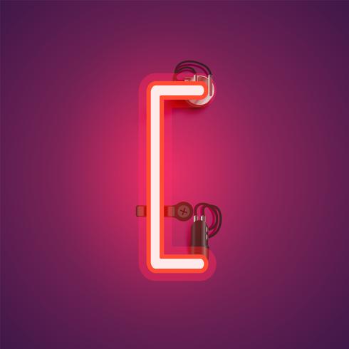 Red realistic neon character with wires and console from a fontset, vector illustration
