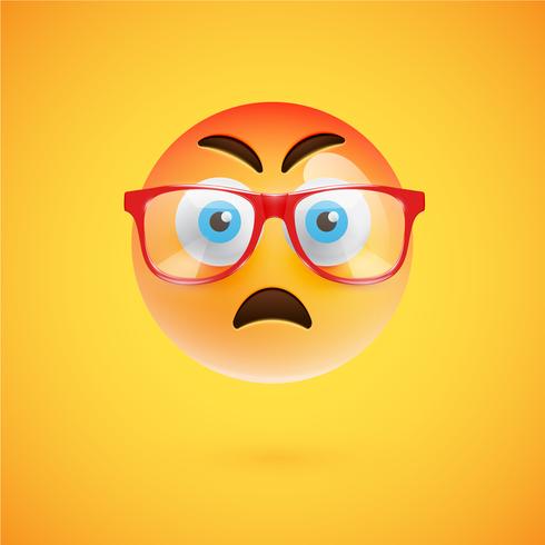 3D yellow emoticon with eyeglasses, vector illustration
