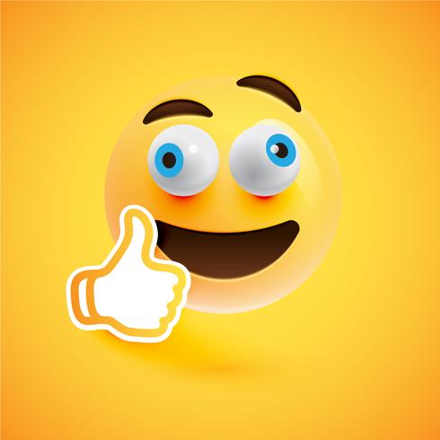 Emoticon with thumbs up, vector illustration