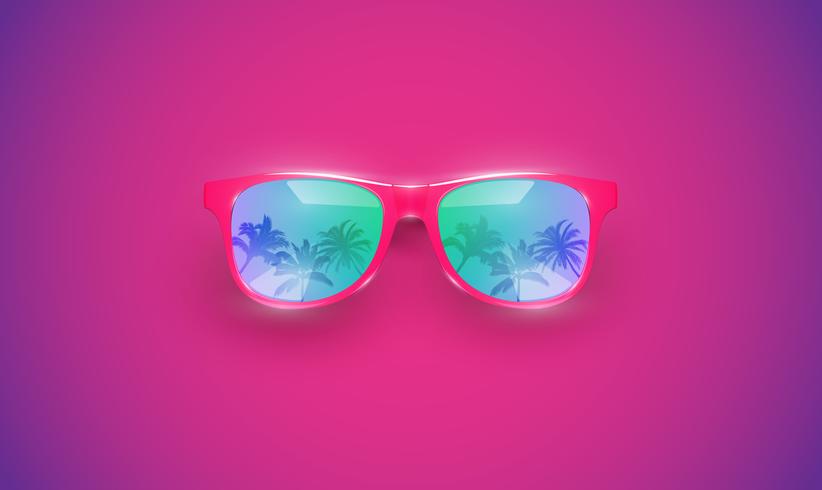 Gafas de sol vector realista en un fondo colorido, ilustración vectorial