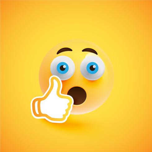 Emoticon with thumbs up, vector illustration