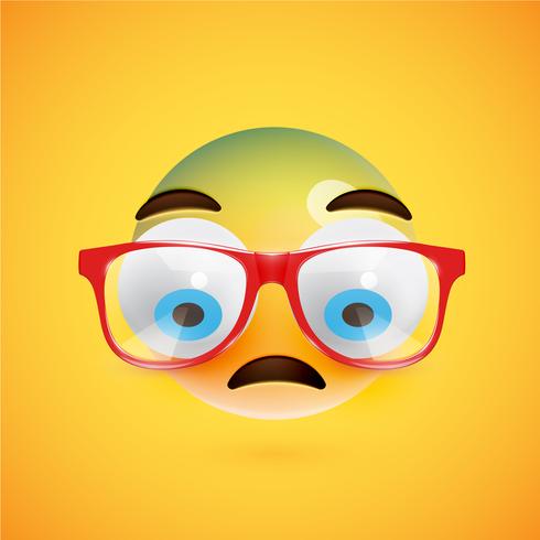 3D yellow emoticon with eyeglasses, vector illustration