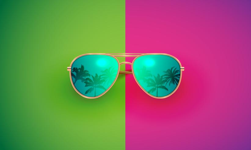 Gafas de sol vector realista en un fondo colorido, ilustración vectorial