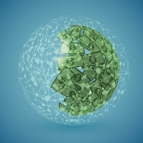 Green globe made of money, vector illustration