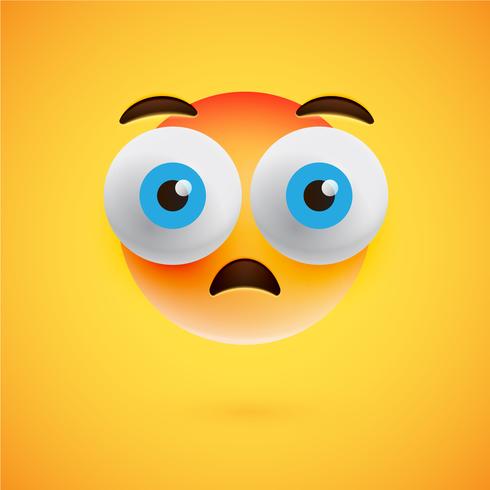 Emoticon amarillo realista delante de un fondo amarillo, ilustración vectorial vector