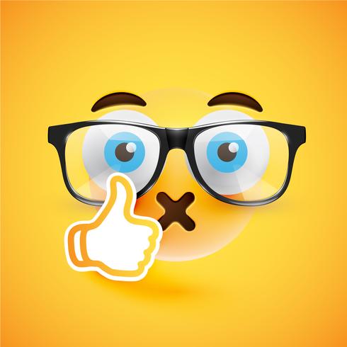 Emoticon with thumbs up, vector illustration