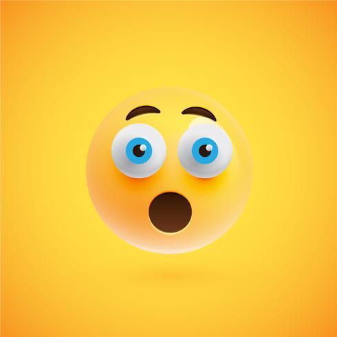 Realistic yellow emoticon in front of a yellow background, vector illustration