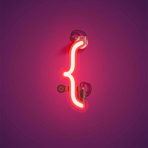 Red realistic neon character with wires and console from a fontset, vector illustration