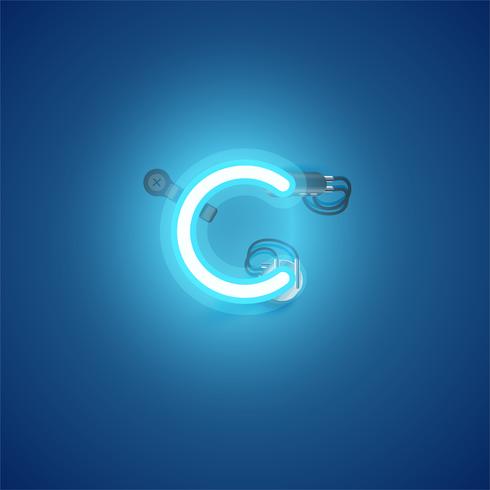 Blue realistic neon character with wires and console from a fontset, vector illustration