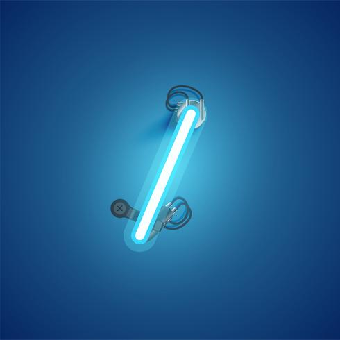 Blue realistic neon character with wires and console from a fontset, vector illustration