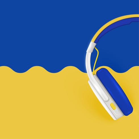 Auriculares realistas, con cables en un fondo colorido, ilustración vectorial vector