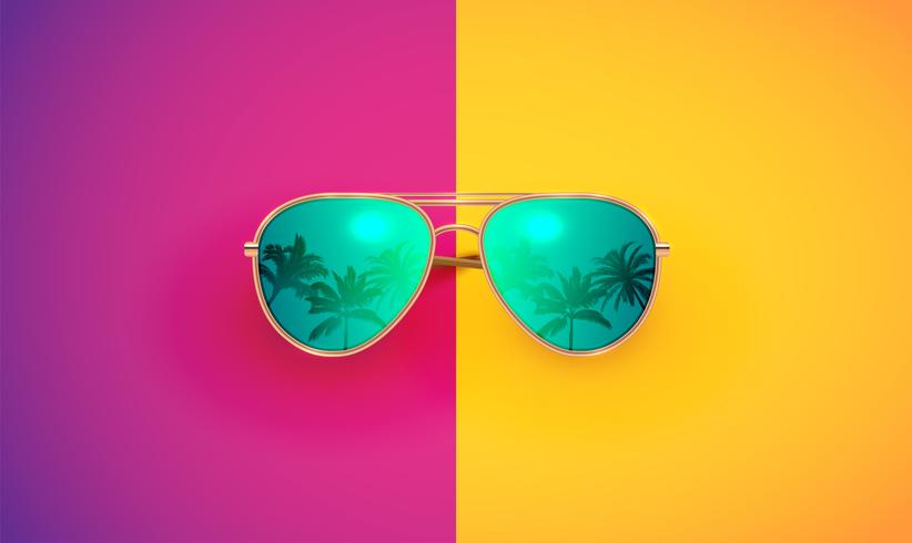 Gafas de sol vector realista en un fondo colorido, ilustración vectorial