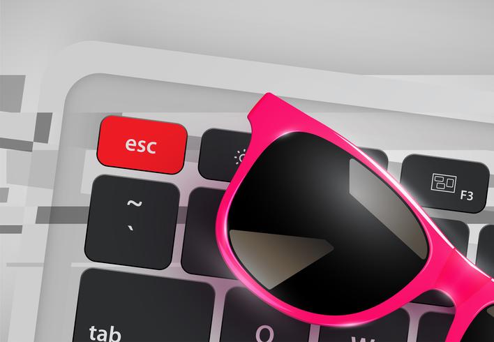 Gafas de sol realistas altamente detalladas en el escritorio con teclado, ilustración vectorial vector