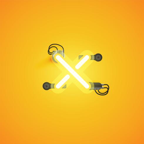 Yellow realistic neon character with wires and console from a fontset, vector illustration