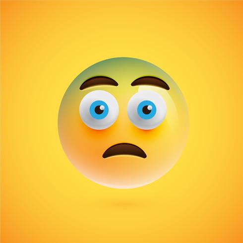 Realistic yellow emoticon in front of a yellow background, vector illustration