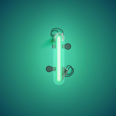 Carácter de neón realista verde con cables y consola de un conjunto de fuentes, ilustración vectorial vector