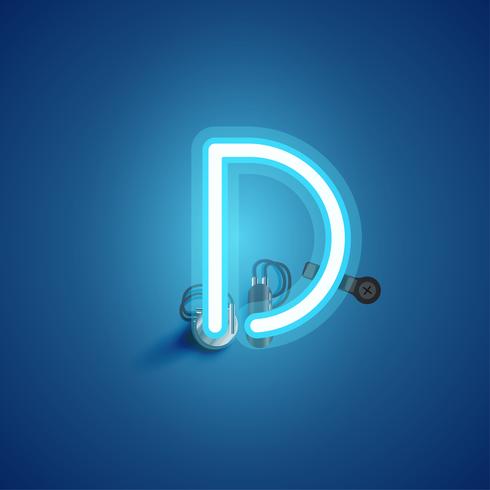 Blue realistic neon character with wires and console from a fontset, vector illustration