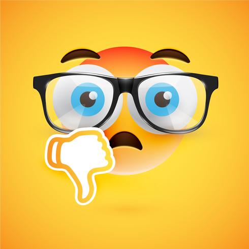 Emoticon with thumbs down, vector illustration