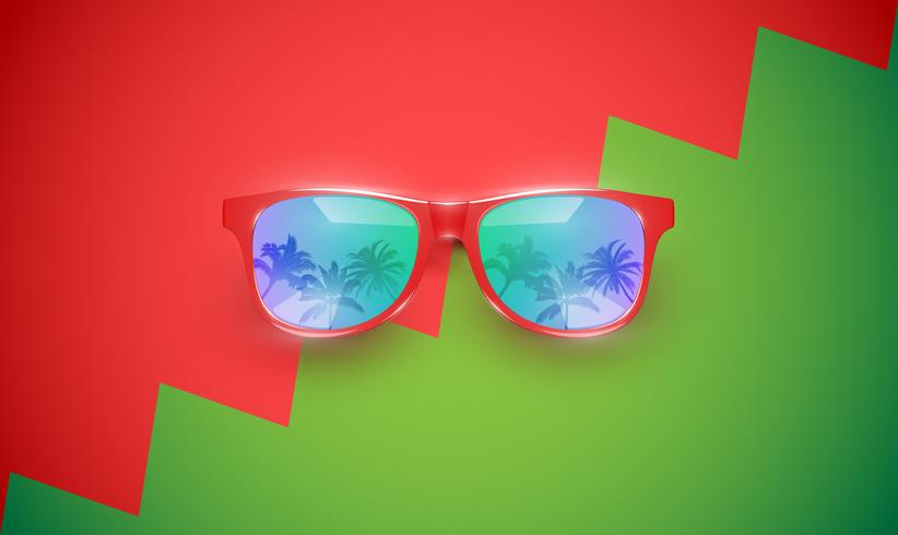 Gafas de sol vector realista en un fondo colorido, ilustración vectorial