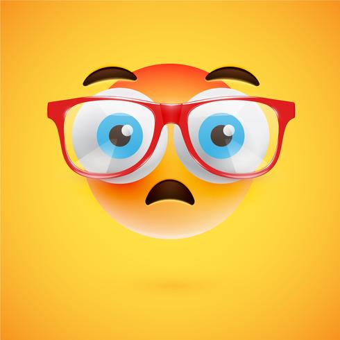 Emoticon amarillo 3D con lentes, ilustración vectorial vector