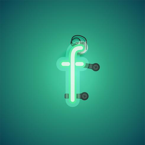 Green realistic neon character with wires and console from a fontset, vector illustration