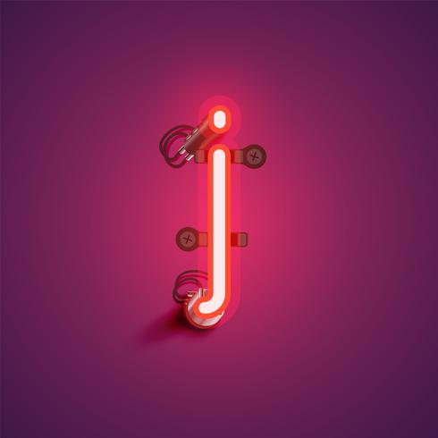 Red realistic neon character with wires and console from a fontset, vector illustration