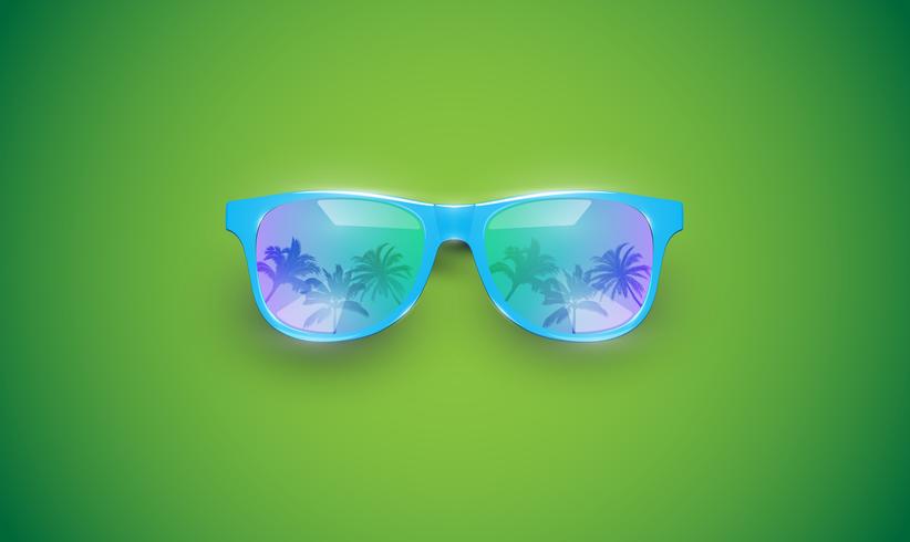 Gafas de sol vector realista en un fondo colorido, ilustración vectorial