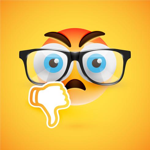 Emoticon with thumbs down, vector illustration