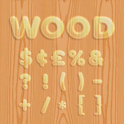 Wood texturized font set, vector illustration