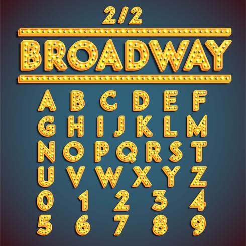 'Broadway' fontset with lamps, vector illustration