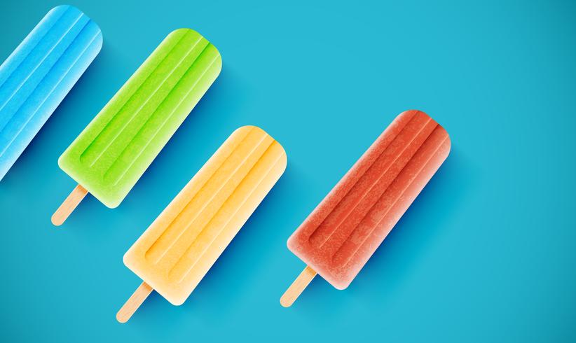 Colorful ice creams on blue background, vector illustration