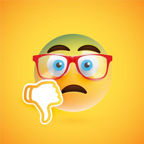 Emoticon with thumbs down, vector illustration