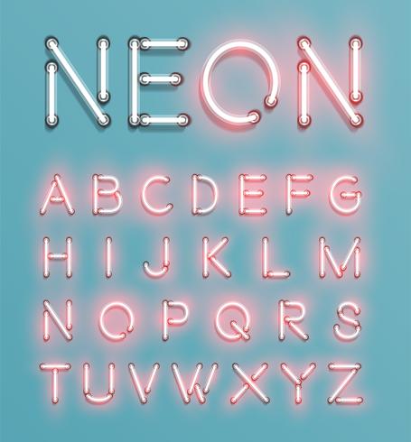 Realistic neon character typeset, vector