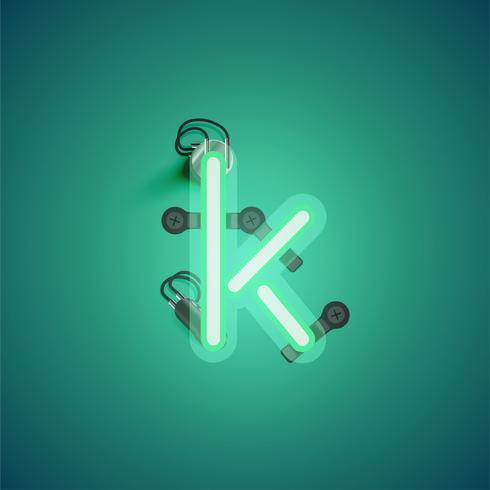 Green realistic neon character with wires and console from a fontset, vector illustration